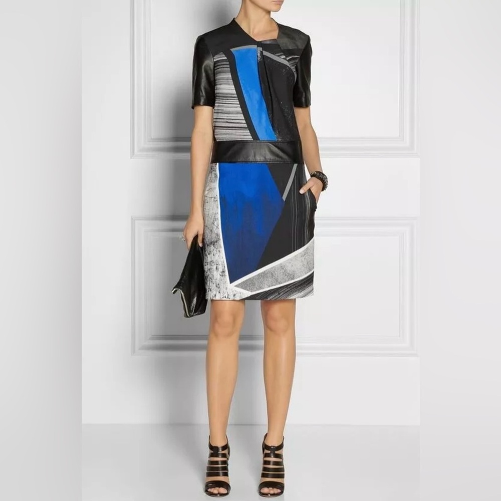 HELMUT LANG Superb Net a Porter Geometric Leather Trim Pencil Dress Size 2 - Picture 17 of 17